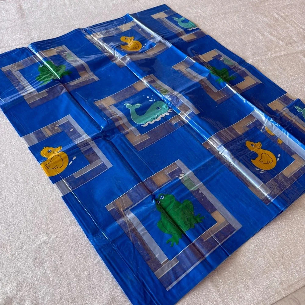 Vintage Kids‎ Plastic Shower Curtain Whale Duck Frog Blue Bathroom